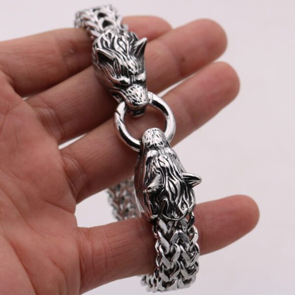 Stainless Steel Wolf Head Bracelet Titanium Steel Double Ring Bracelet For Men - Image 5