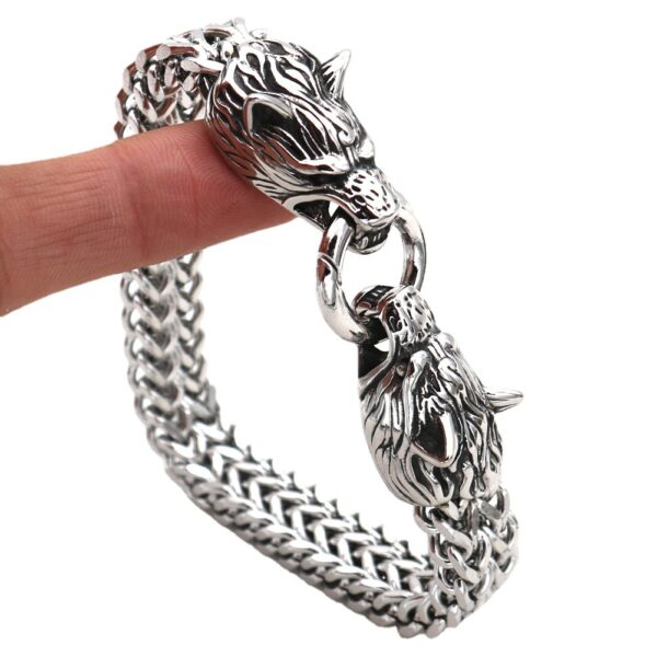 Stainless Steel Wolf Head Bracelet Titanium Steel Double Ring Bracelet For Men - Image 6