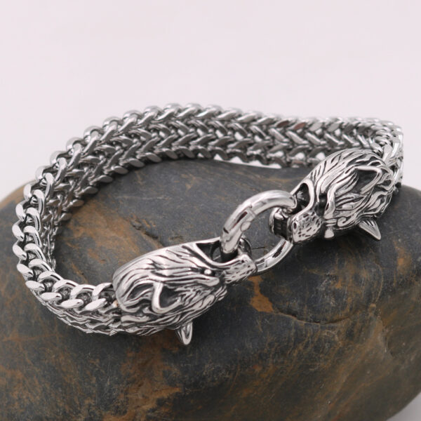 Stainless Steel Wolf Head Bracelet Titanium Steel Double Ring Bracelet For Men