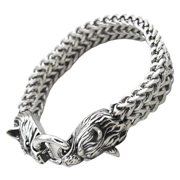 Stainless Steel Wolf Head Bracelet Titanium Steel Double Ring Bracelet For Men - Image 7