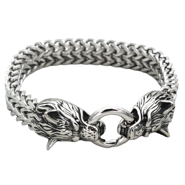 Stainless Steel Wolf Head Bracelet Titanium Steel Double Ring Bracelet For Men - Image 2